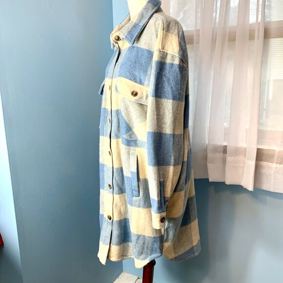 NWT Blank NYC Light Blue Buffalo Plaid Coat Size Large - Picture 4 of 8